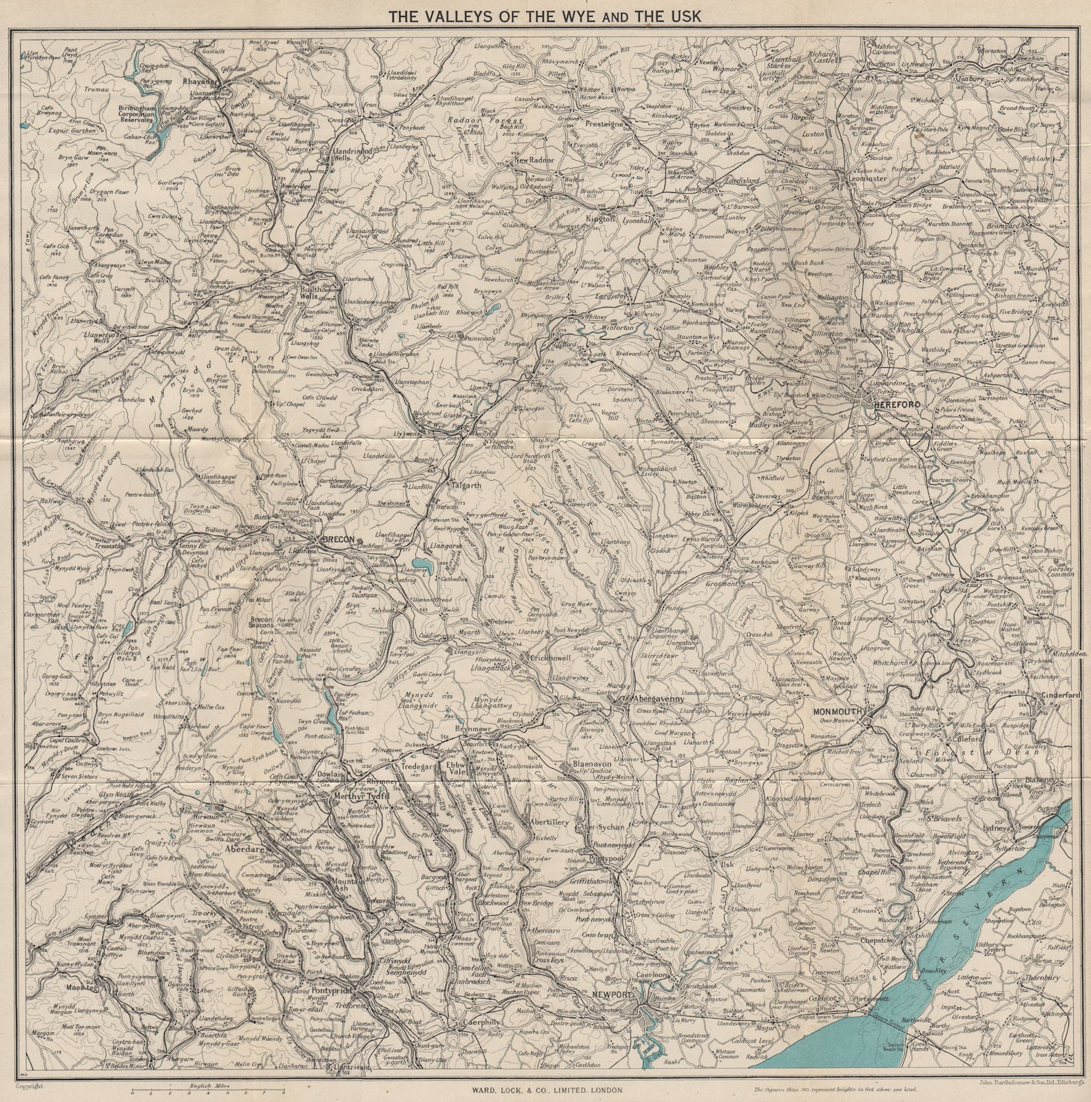 WYE & USK VALLEYS. Newport Monmouth Merthyr Tydfil Hereford Pontypridd 1953 map